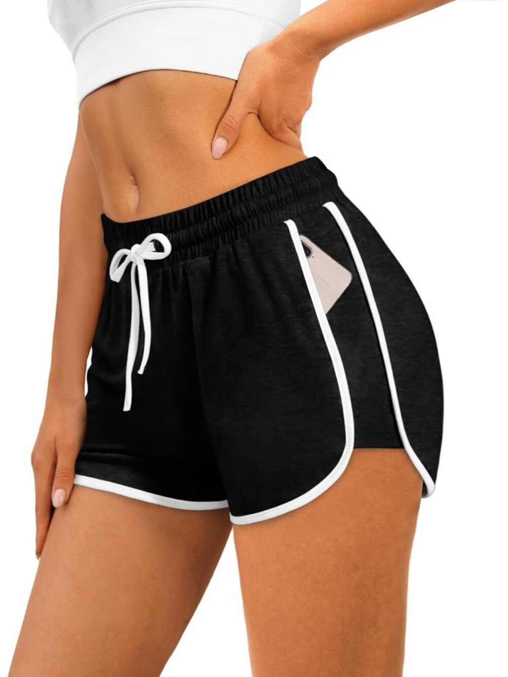 Womens Athletic Shorts Running Color Block Dolphin Shorts with Pockets and Draws